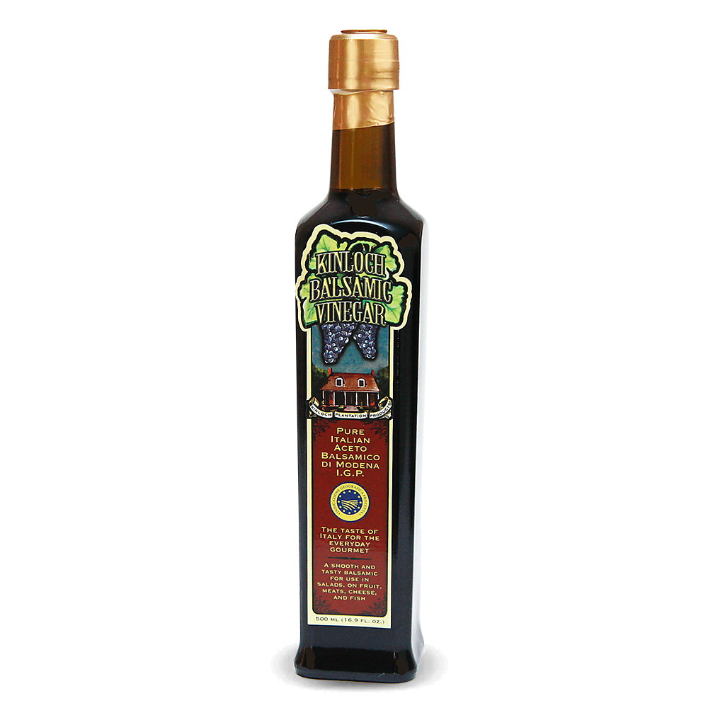 Kinloch gourmet balsamic vinegar earned the IGP seal, great for salad dressing, Finishing for roasted Brussels sprouts, Balsamic reduction on grilled meats, Crostini appetizer, Tomato basil salad. It is sweet and sour and made in Modena, Italy.